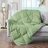 puredown® Soft Feather Down Throw Blanket Lightweight Packable Couch Throw for Indoor and Outdoor Use, Throw 50"X70", Sage Green