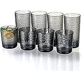 MIYOPESI 15oz and 22oz Grey Acrylic Glasses Drinkware (Set of 8), Honeycomb Stackable Shatter-Proof Plastic Tumblers, Reusable Plastic Drinking Glasses, BPA-Free, Dishwasher-Safe