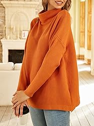 LILLUSORY Women's Orange Turtleneck Sweater