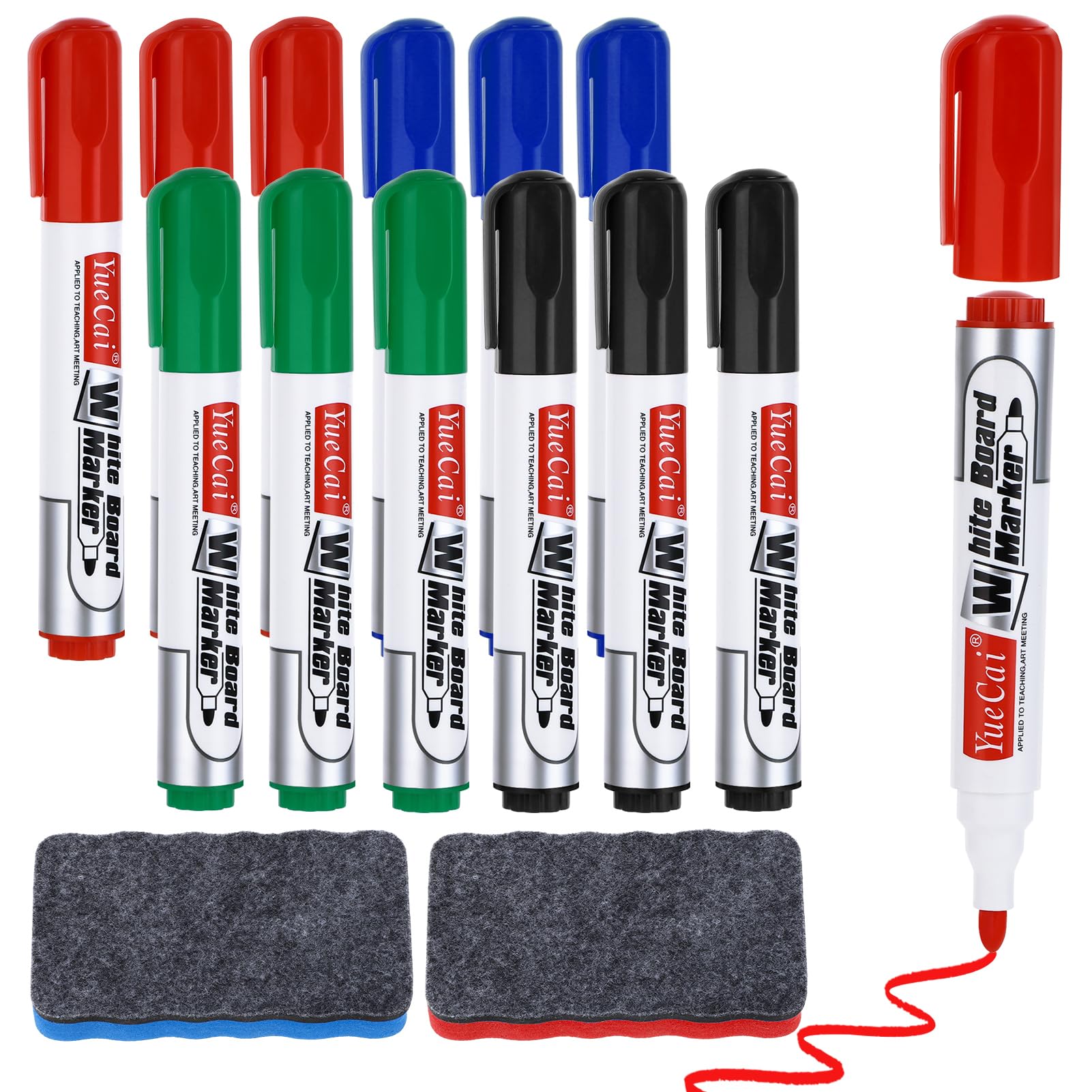Zuimei 12PCS Whiteboard Pens Markers with 2PCS Magnetic Erasers, 4/12 Colors Dry Erase Markers Dry Wipe Pens for Whiteboard,Whiteboards,School,Office,Home (4 colors)