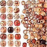 Pndeyo 100pcs Wooden Beads for Crafts, Large Hole Natural Wood Hair Bead, Vintage Wooden Spacer Beads for Macrame Necklace Bracelet DIY Craft Handmade Decor- Wood Color