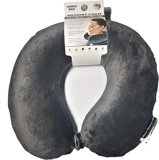 Amazon Com Sharper Image Memory Foam Travel Neck Pillow Grey Health Personal Care