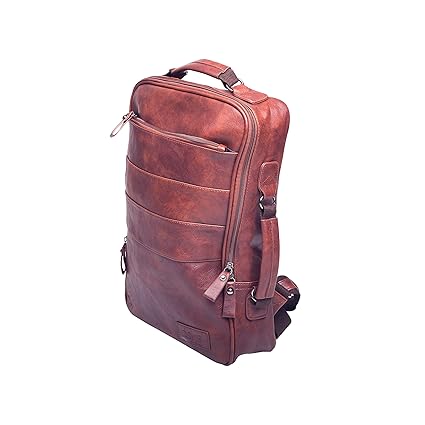 Toreto 15.6 Inch Finished Leather Premium Quality Brown Color Laptop Backpack, Shoulder Bag. Handbag Unisex