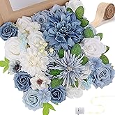 LELEE Artificial Flowers Combo Dusty Blue Flowers Mix Silk Flowers Dahlia Roses with Stems for DIY Wedding Bridal Bouquets, Baby Shower, Floral Arrangement, Table Centerpieces, Christmas Decorations