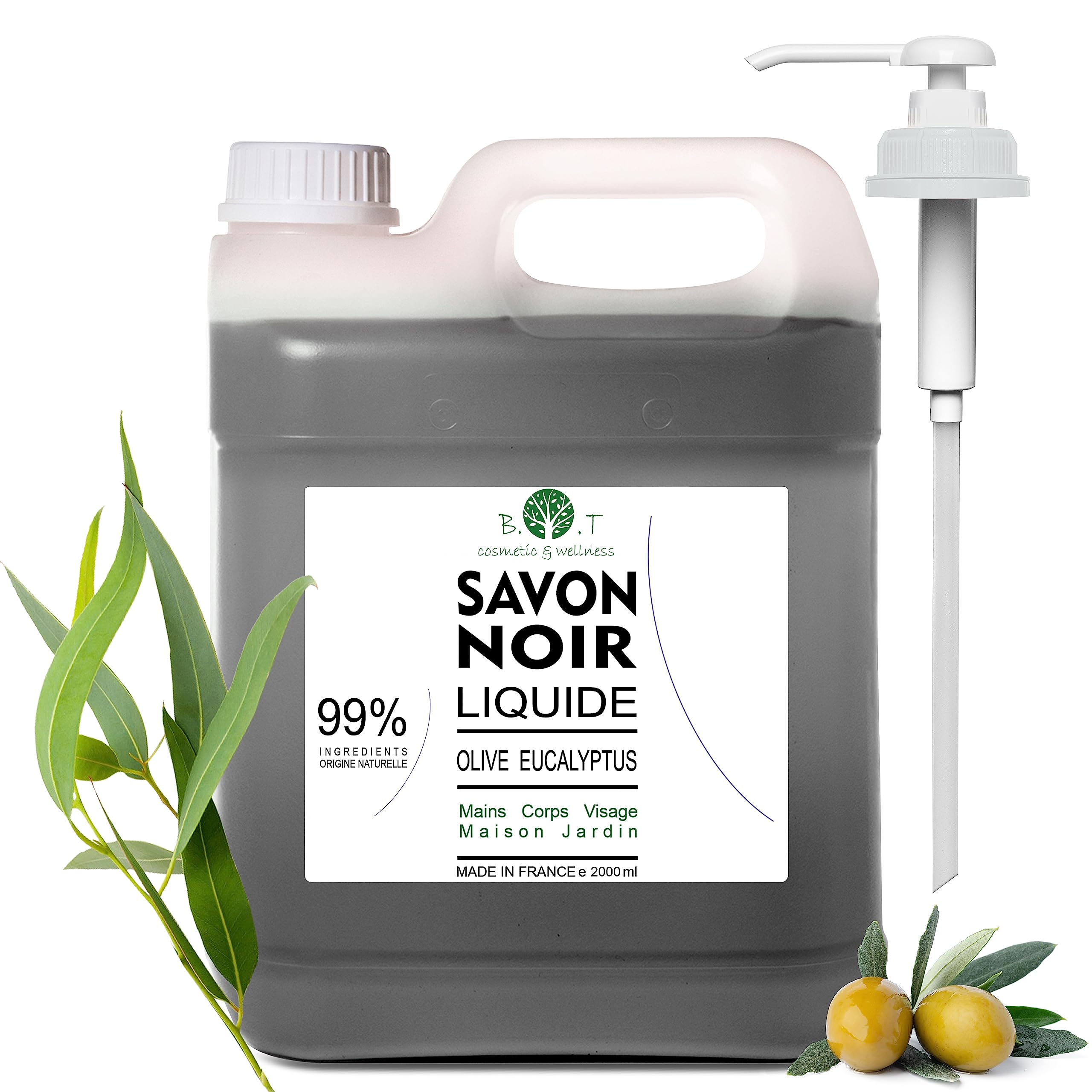 Organic Liquid Black Soap | 100% Olive & Eucalyptus Oil | Multipurpose Cleaner | Hypoallergenic Body & Face Soap | Safe for Animal Shampoo, 2000 ml