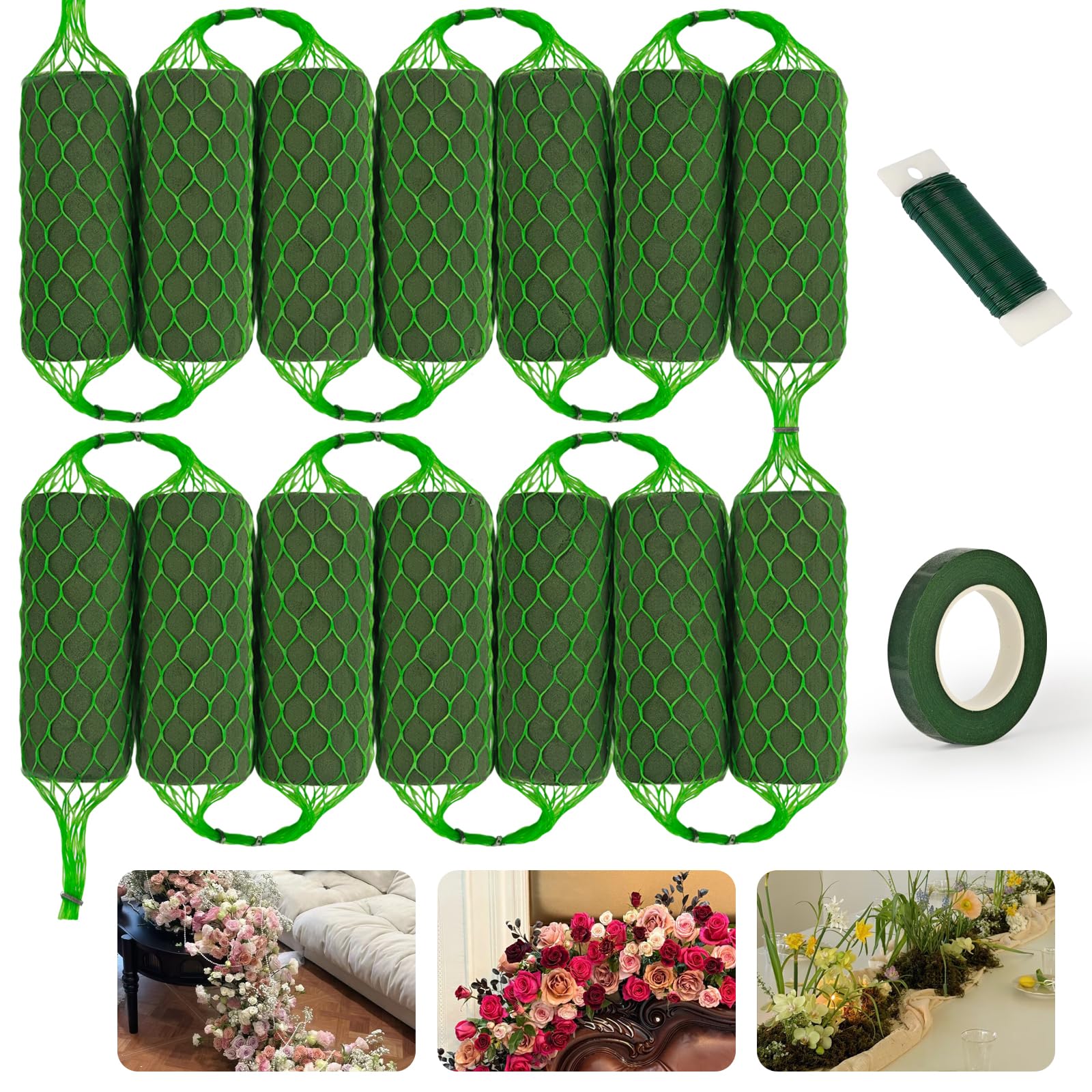 Photo 1 of 14 Pcs Floral Foam Garland for Fresh & Dried Flowers, 9.2ft Flower Sponge Blocks Kit, Foam for Flower Arrangement Holder for Arch Door Tabletop Decor, Wedding Home Garden Green Wet/Dry Foam Bricks