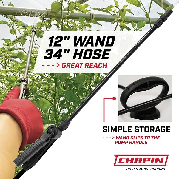 CHAPIN 20004 PUMP SPRAYER, 1-GALLON SURESPRAY TRANSLUCENT TANK WITH AN EASY FILL FUNNEL-TOP OPENING, ADJUSTABLE CONE NOZZLE & 34″ LONG REACH HOSE, USED FOR FERTILIZER, PESTICIDES, WEEDS & PESTS
