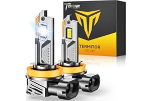 Termitor Brightest H11/H9/H8 Light Bulbs, 70,000LM 10X Ultra-Bright, 360° Adjustable Quick Install, Real 1:1 Mini Size, 6500K White Illumination for Automotive H11 Fog Lights, Plug and Play, Pack of 2