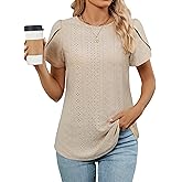 Cakrisyal Womens Summer Casual Eyelet Tunic Tops Short Sleeve Flower Bud Sleeve Blouses Tshirts