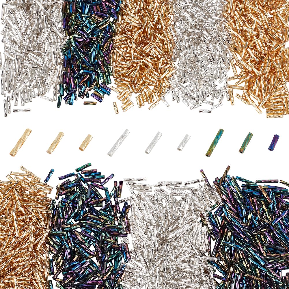 PH PandaHall 1998pcs 3 Colours Glass Seed Beads, 6/9/12mm Long Bugle Beads Metallic Colour Loose Spacer Bead for Embroidery Earring Bracelet Neckalce Christmas Jewellery Making DIY Crafts, Hole 0.5mm