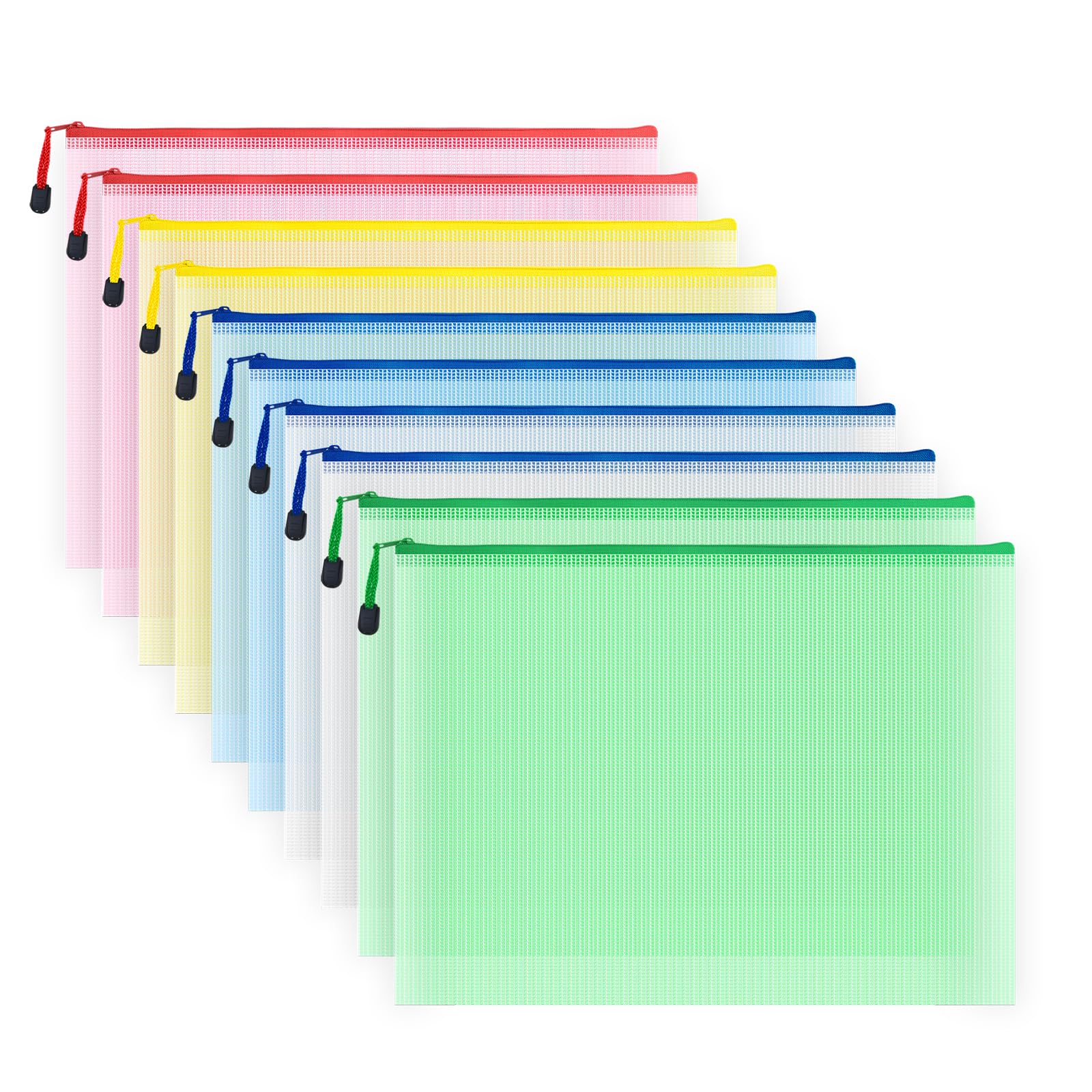 COWORK-UP 10PCS B4 Mesh Zip Wallets 15 x 11 Inches Large Zipper Craft Project Pouch Bags, B4 Plastic Mesh Folder Zip Bags Board Game Storage Organiser