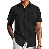 COOFANDY Men's Casual Button Down Shirts Short Sleeve Textured Shirt Summer Beach Shirts with Pocket