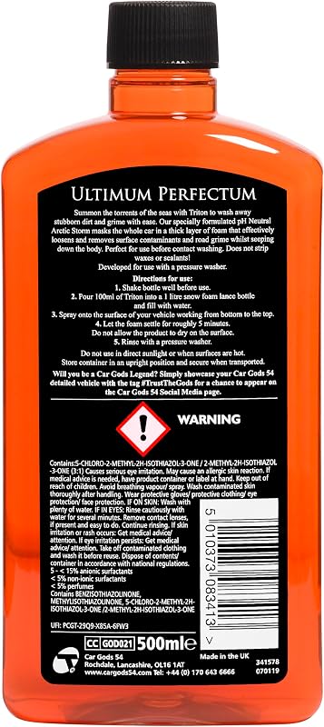 Triton Arctic Storm Snow Foam 500 ml, Shampoo Auto pH Neutro, Non Stripping, Scioglie Sporco Ostinato, per Idropulitrici, Auto e Moto, Profumo Arancia Rossa