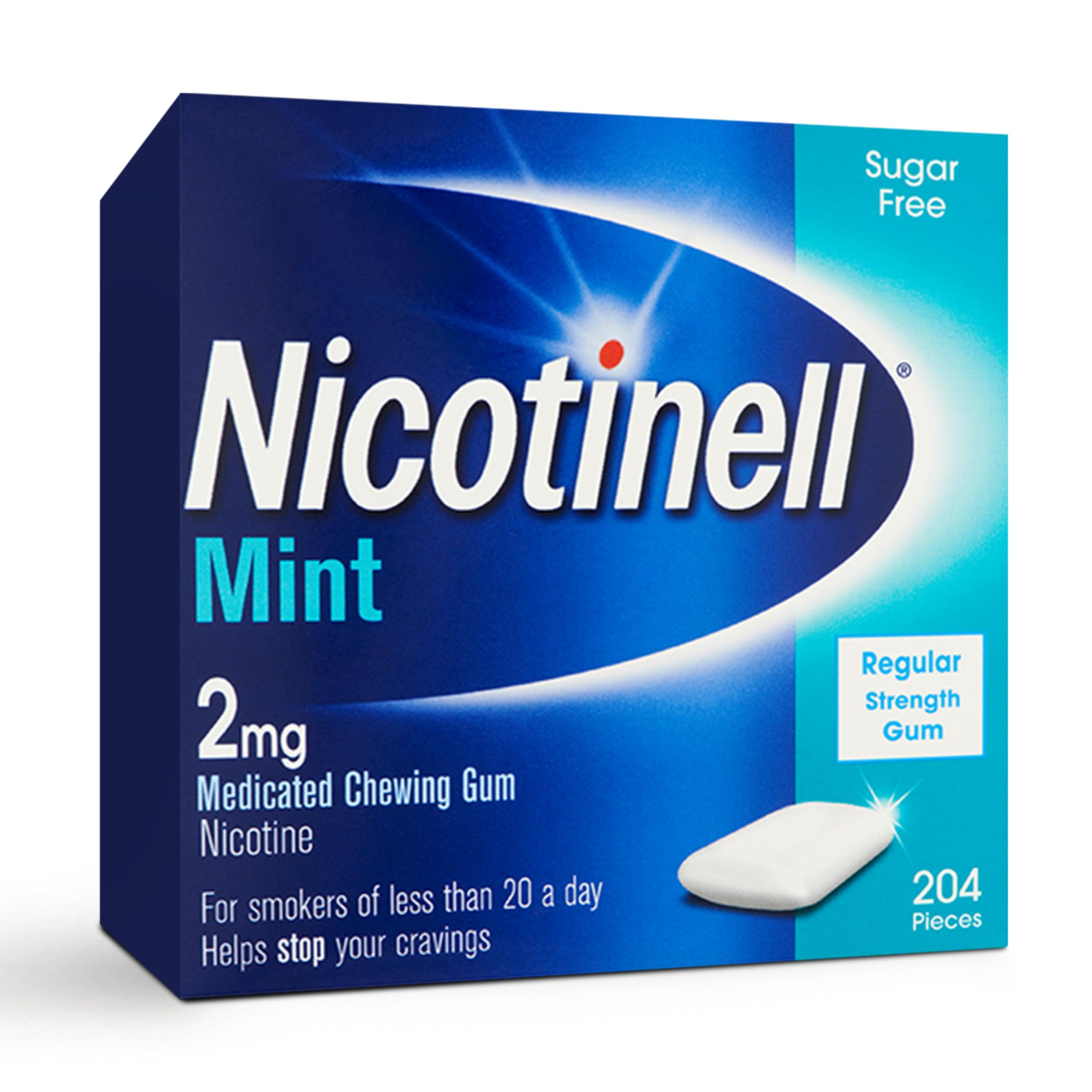 Nicotinell Mint Gum 2mg (204 Pieces), Stop Smoking Aid, Sugar Free Nicotine Gum, Mint Flavour, 2mg Regular Strength for Light Smokers, Quit Smoking Aid, Mega Pack