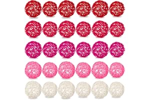 NOVWANG 40 Pcs Valentine's Day Rattan Balls Decorative,Centerpieces Vase Filler Wicker Ball for Valentine's Day Wedding Party Decoration Table Hanging Decor DIY Crafts (Red, Peach, Rose, Pink, White)