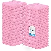 Avalon Towels Cotton Washcloths 24-Pack – 12 x 12 Inch Pink Super Soft & Absorbent Ring-Spun Cotton Wash Cloths for Face, Bath, Spa, Gym, Hotel & Cleaning