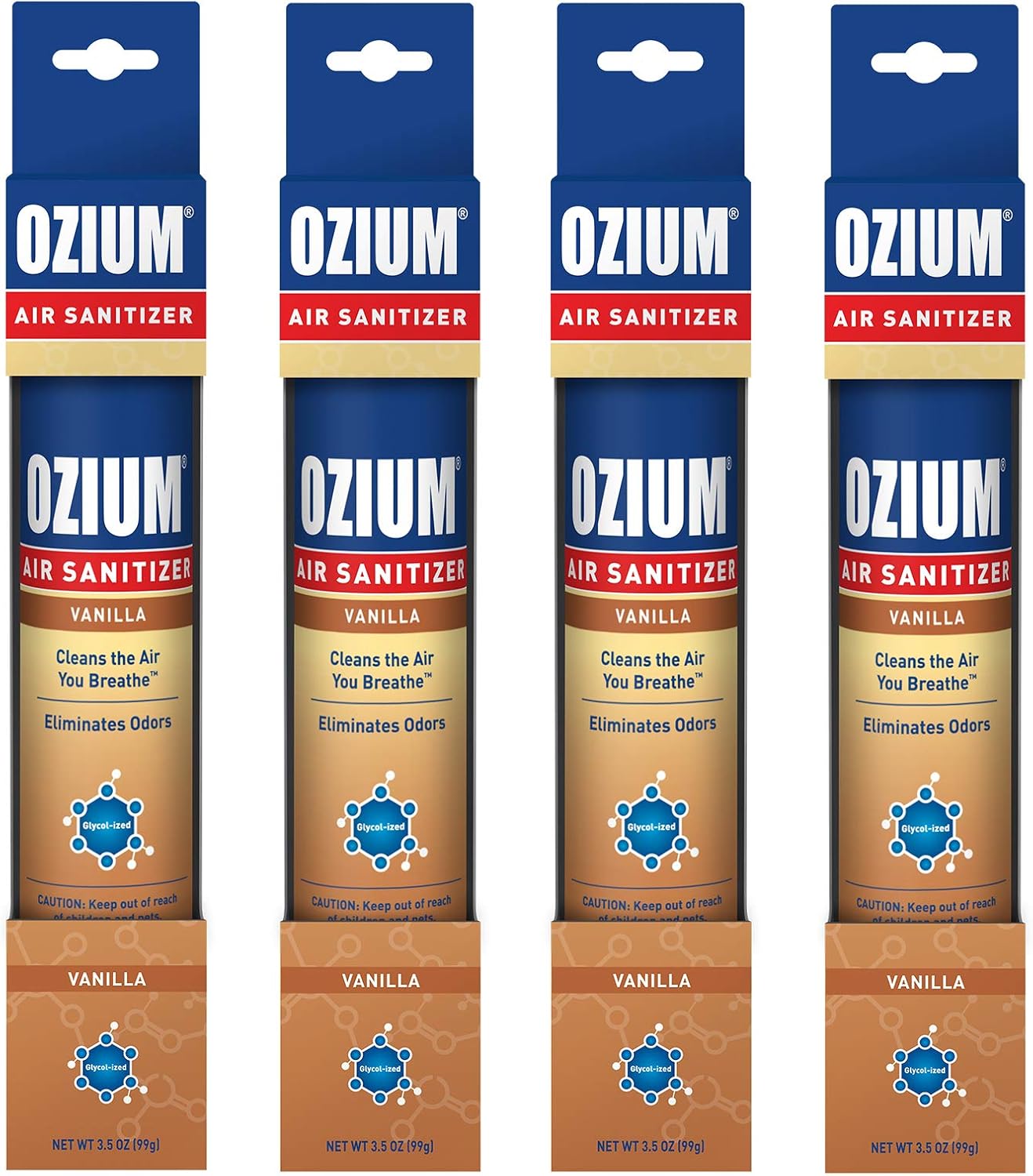 Ozium 3.5 Oz. Air Sanitizer & Odor Eliminator 4 Pack for Homes, Cars, Offices and More, Vanilla, 4 Pack