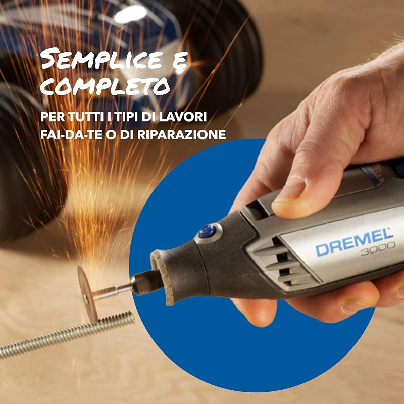 3000 Utensile Multifunzione Rotativo, 1 Complemento, 25 Accessori per Intagliare, Incidere, Fresare, Tagliare, Levigare, Smerigliare, Lucidare e Pulire, 130 W, 230 V, Nero/Grigio