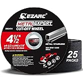 EZARC Cut Off Wheel 25 Pack, 4.5" x .045" x 7/8" Cutting Wheel, Metal & Stainless Steel Cutting Disc for Angle Grinder