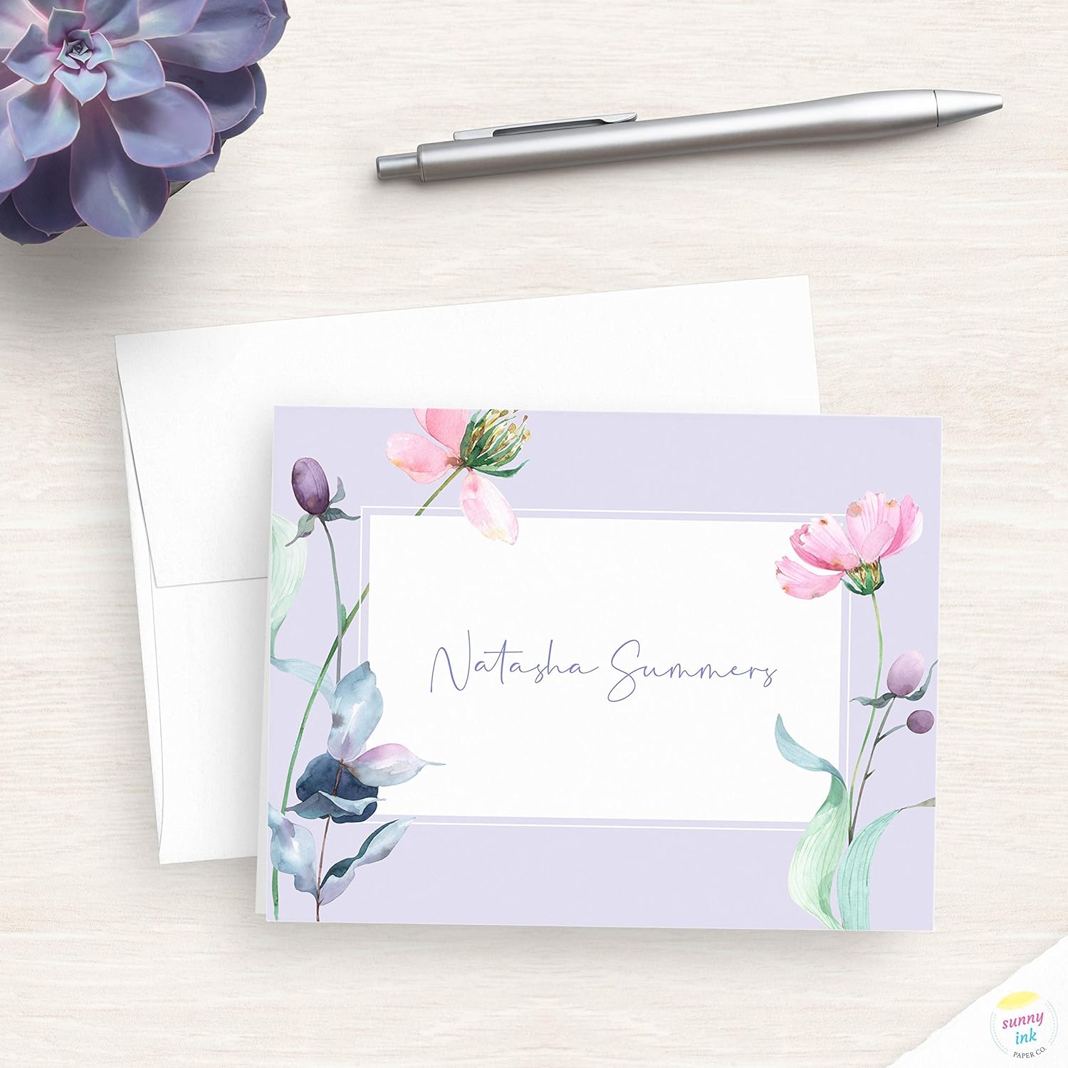 Floral Personalized Stationery Cards Pretty Customized Folded Note Cards Women's