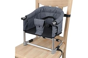 TOOGEL Booster Seat for Dining Table: Portable Toddler Booster Chair with Safety Buckle and Height Adjustable, Foldable Baby Feeding Chair, Kids High Chair Booster Seat for Kitchen Home Travel - Grey
