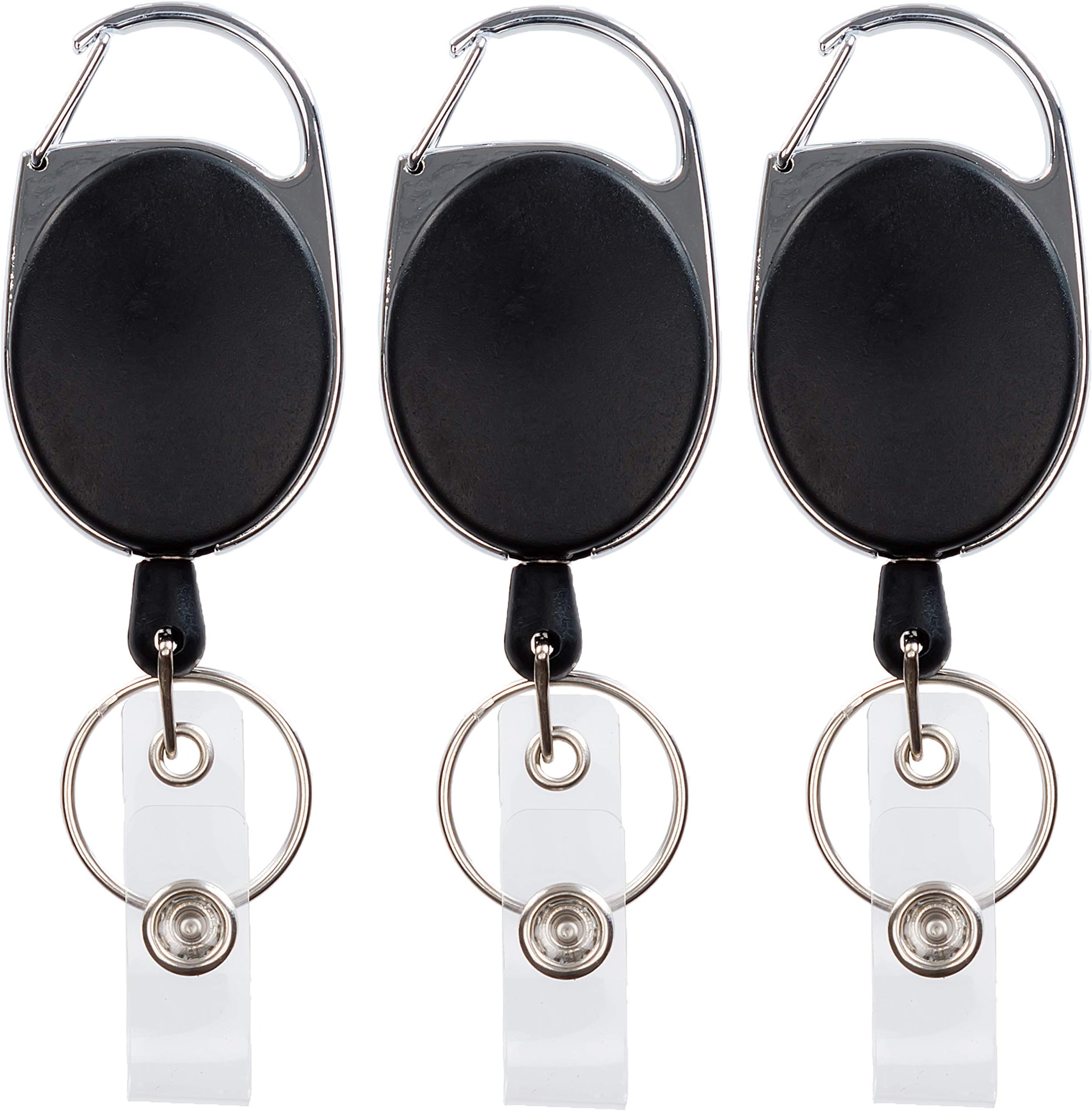 3 Pack of Retractable Key Chain Reel ID Badge Holder | Carabiner Clip and Belt Clip for Easy Attach | Card and Key Holder Multi Purpose with Strong Cord