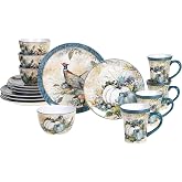 Harvest Gatherings 16-Piece Ceramic Dinnerware Set, Service for 4 &ndash; Multicolor Fall Plates, Bowls &amp; Mugs with Pumpkin &amp; Pheasant Design &ndash; Autumn Tableware for Thanksgiving, Cabin &amp; Holiday Hosting