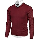 COOFANDY Mens V Neck Dress Sweater Knit Long Sleeve Slim Fit Sweaters Fashion Pullover Sweater