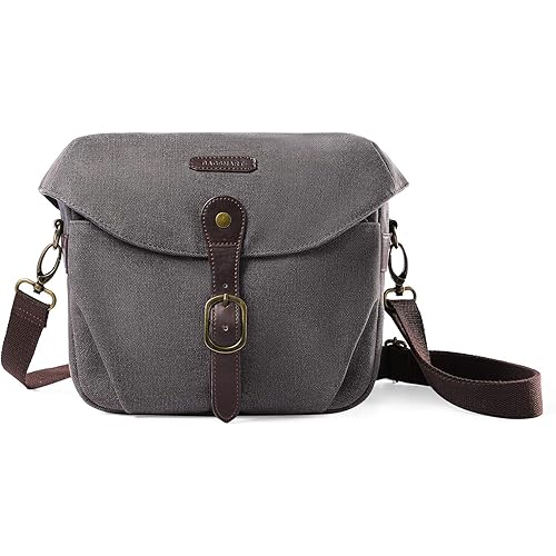 Camera Bag, BAGSMART SLR DSLR Canvas Camera Case, Vintage Padded Camera Shoulder Bag with Rain Cover for Women and Men, Gray