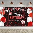 Red and Black Birthday Backdrop Banner Happy Birthday Backdrop Banner Extra Large Party Decorations for Birthday Party Women Girls, 72.8 x 43.3 Inches