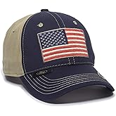 Ford American Flag Baseball Hat, Hook/Loop Tape Closure, Cotton Cap for Men, One Size, Navy/Khaki