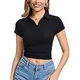 Inadays T Shirts for Women V Neck Summer Tops Short Sleeve Going Out Tops Slim Fit Workout Outfits Tight Tee