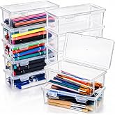 Covzoe 12 Pack Plastic Pencil Boxes, Clear Crayon Pencil Case Bulk | Stackable Craft Storage Box with Lid, Small Bead Organizer Office Supplies for School Pencil Brush Stationery