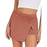 Ailoqing Women's Mini Skirt Stretchy Mid-Waist Side Slit Fitted Bodycon Short Skirt with Shorts Underneath