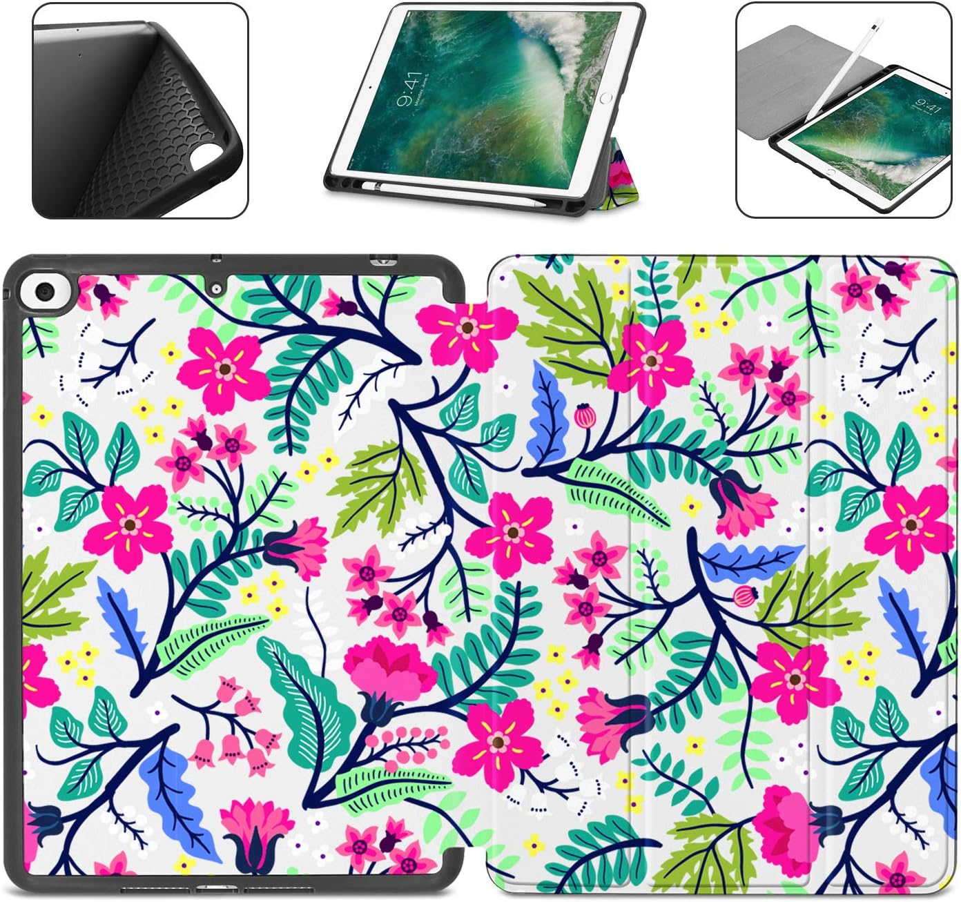 Case iPad Mini 4 5, Slim Lightweight Auto Sleep Smart Case Folding Stand Cover with Soft Back Cover for Apple iPad Mini 5 Gen 2019 Release 7.9 inch Tablet Shell (Colorful Flower)