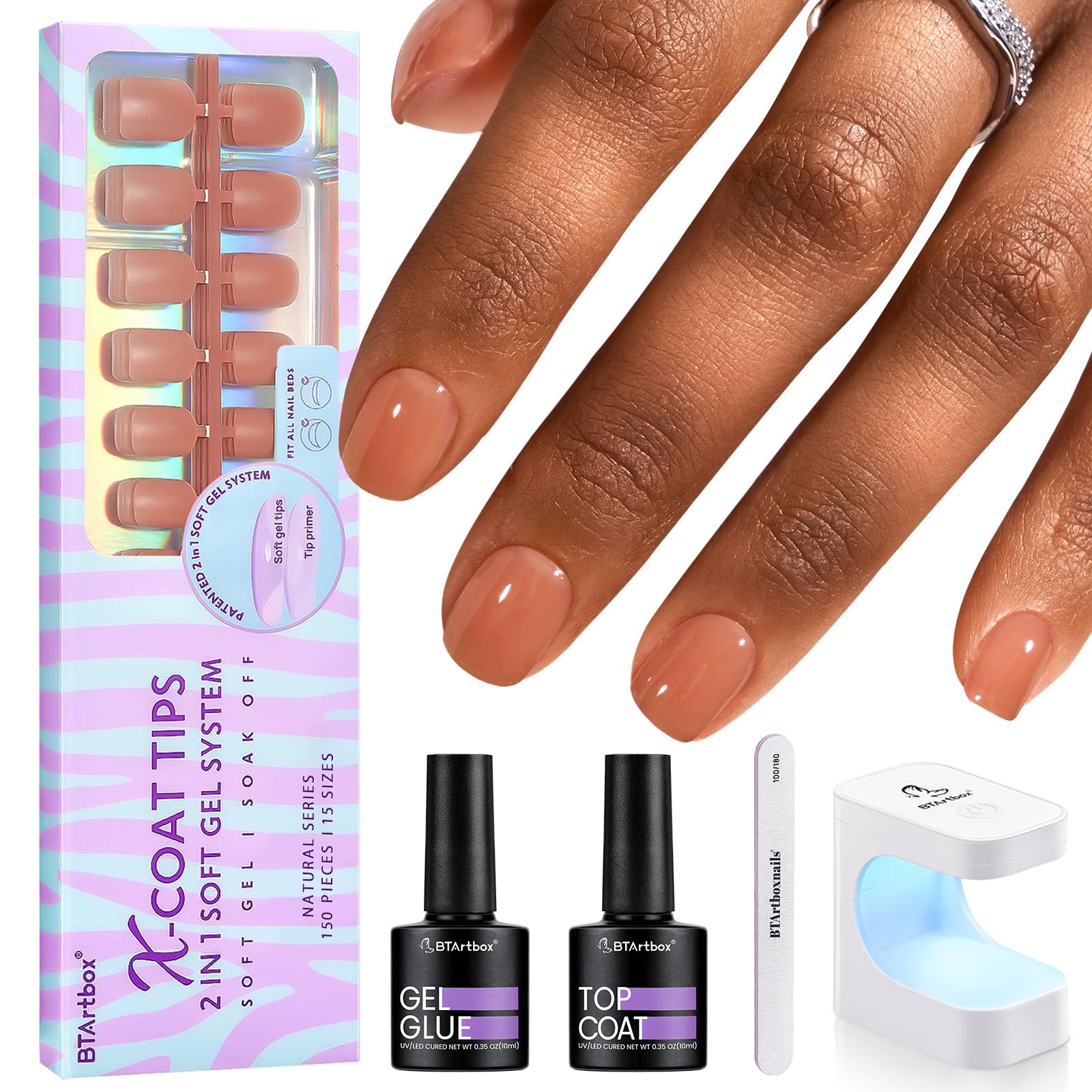 Photo 1 of ***NAILS ONLy****
BTArtbox XCOATTIPS Gel Nail Kit - Extra Short Square Nail Tips Pre-applied Tip Primer, Gel Nail Glue, Top Coat, Brown Nail Extension Kit for Daily Nail Art