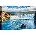 wall26 Framed Canvas Print Wall Art Aerial View of Icelandic Waterfall Nature Wilderness Photography Realism Chic Scenic Rustic Ultra for Living Room, Bedroom, Office - 16"x24"