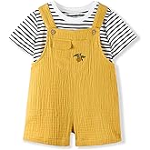 Volunboy Baby Boys Summer Clothes Stripe T-shirt Shortall Set Toddler Short Overalls Cotton Unisex Jumpsuits