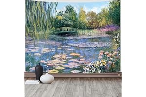 Accnicc Monet Water Lilies Tapestry Green Floral Plant Tapestries Aesthetic Monet Wall Art Posters Nature Flower Garden Landscape Small Tapestrys for Bedroom Living Room Dorm 48 x 36 Inch
