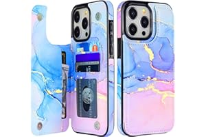 HAOPINSH for iPhone 15 Pro Max Wallet Case with Card Holder, Pink Blue Marble Pattern Back Flip Folio PU Leather Kickstand Card Slots Case for Women Girls, Double Magnetic Clasp Shockproof 6.7"