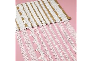 VOOMOLOVE 20 Yards White Lace Trim, Crafts, Wedding Ribbon, Flower Ribbon,with 10 Patterns(2 Yards Each), for Sewing, Gift Wrap, Wedding Decoration, DIY Art Crafts