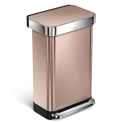 simplehuman 45 Liter  12 Gallon Stainless Steel Rectangular Kitchen Step Trash Can with Liner Pocket, Rose Gold Stainless Steel