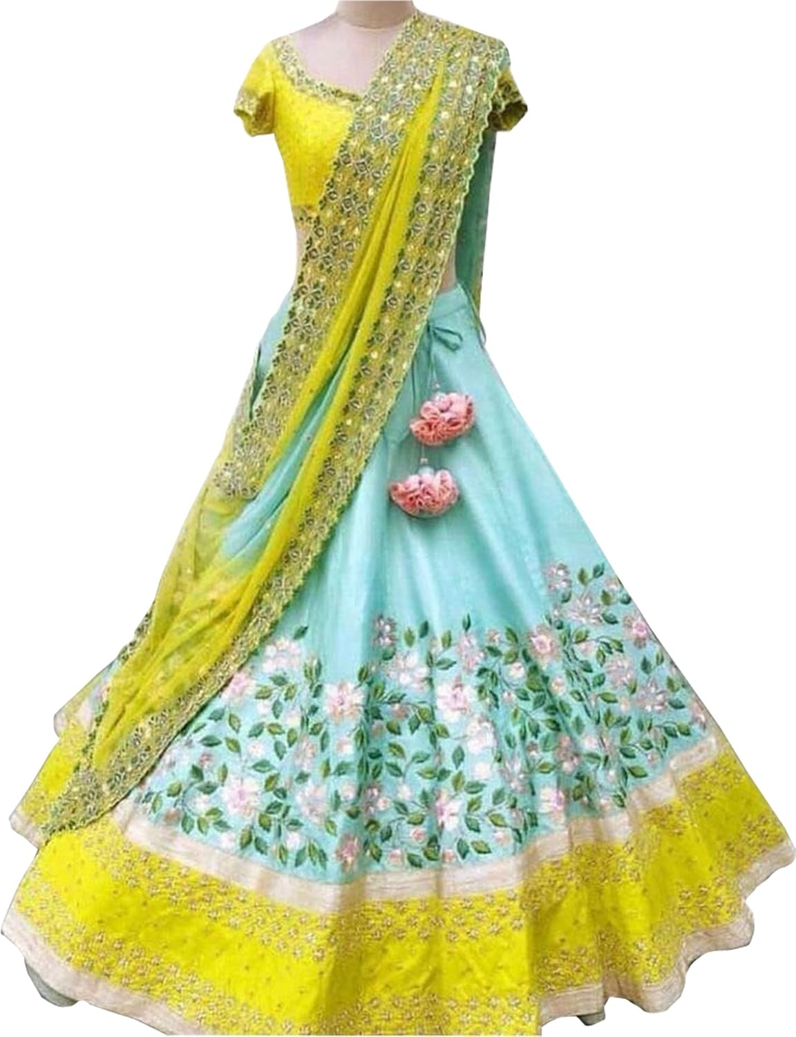 limbudy creation women's taffeta silk semi-stitched lehenga choli, free size (pink)