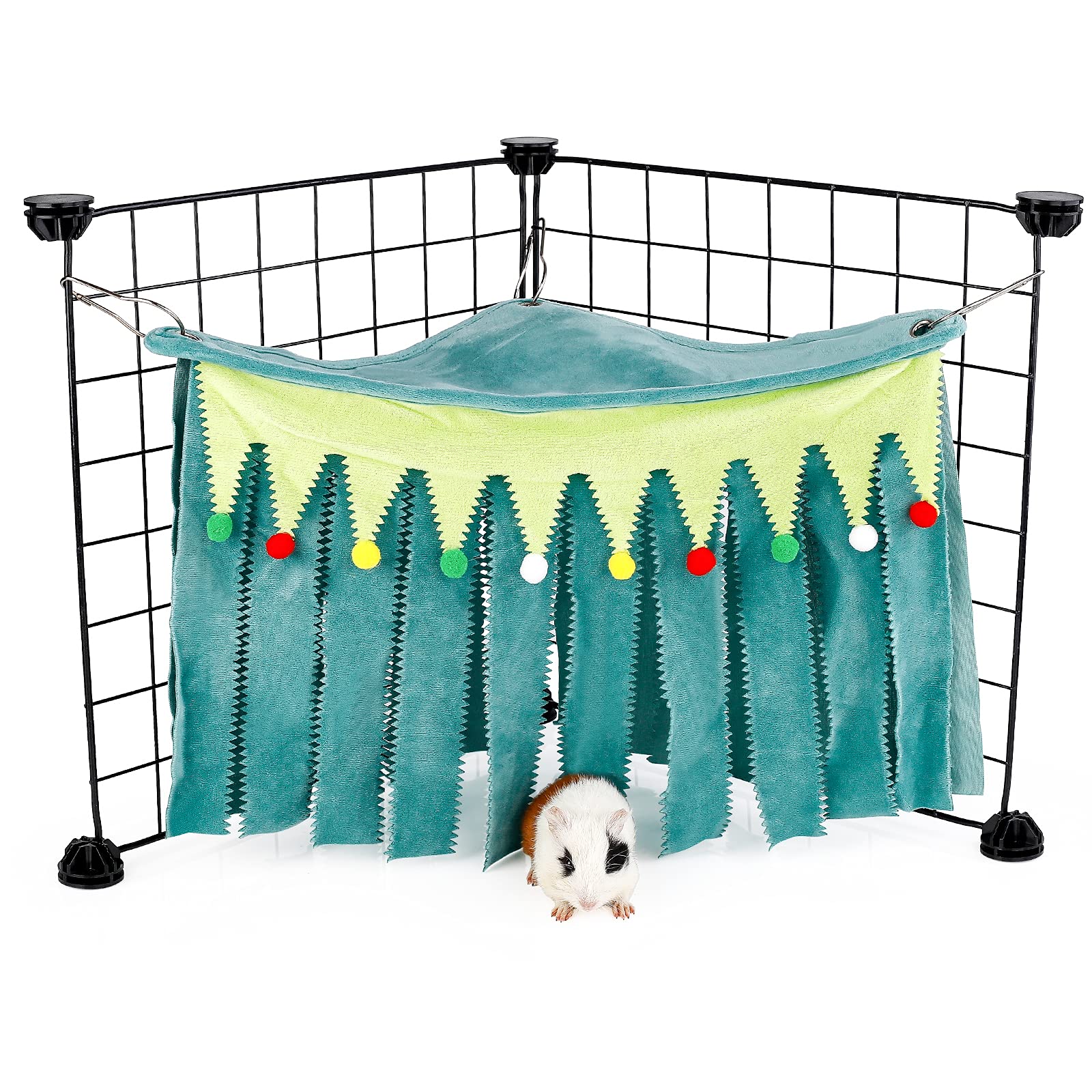 ONEJU Guinea Pig Hideout - Guinea Pig Corner Hideout, Three-sided Fringes, Triangle Top and Washable Hides, Suitable Hides for Rabbit and other Small Pets, No Metal Fences, Green — image 1