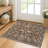KILOCOCO Small Area Rug 2x3 Entryway Rugs Washable Rug Printed Vintage Floral Non-Slip Kitchen Rug Indoor Door Mat, Accent Throw Small Rugs for Laundry Room Bedroom Entrance, Rust Brown Red