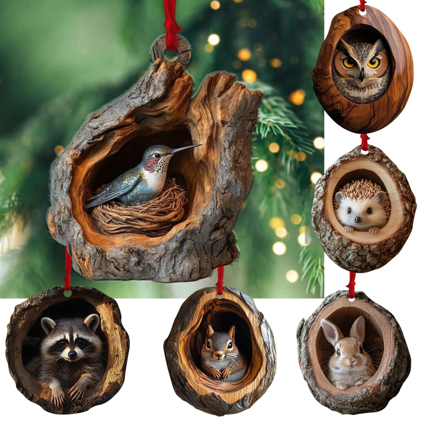 Photo 1 of [6 PCS] Spring Animals Ornaments, 2025 Tree Creatures Acrylic Hanging Decor, Forest Animal Decorations for Garden Trees and Home Parties