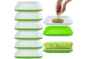 WARMFARM Pack 6 of Seed Sprouter Tray with Drain Holes,Seed Germination Tray Kit BPA Free Nursery,Soil-Free Wheatgrass Sprouter Microgreens Growing Kit (Green-6 Pack)