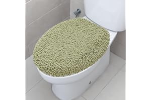 TREETONE Shaggy Chenille Bathroom Toilet Lid Cover, Ultra Soft Plush Seat Covers, Fluffy Absorbent, 19x21 Inches, Standard Toilet Lids for Bathroom Machine Wash & Dry, Sage Green