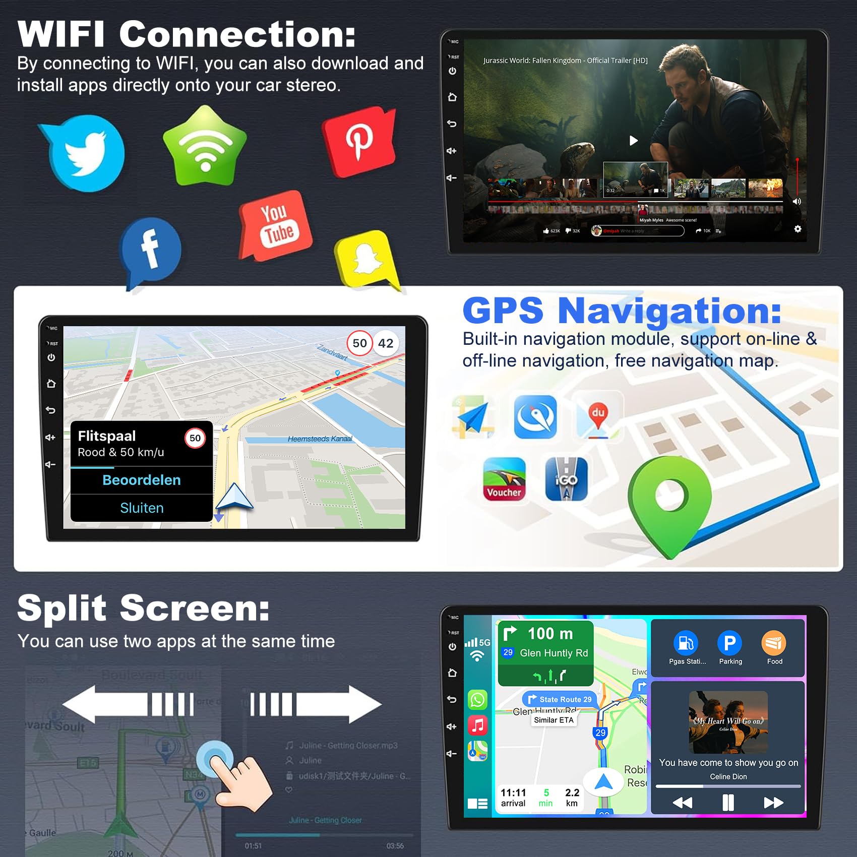 4G+64G Car Radio for Mitsubishi Outlander 2012-2018 Head Unit with Wireless Carpaly & Android Auto,10 Inch IPS HD Touch Screen Car Stereo Support GPS/Bluetooth 5.2/FM/Backup Camera/WiFi/SWC