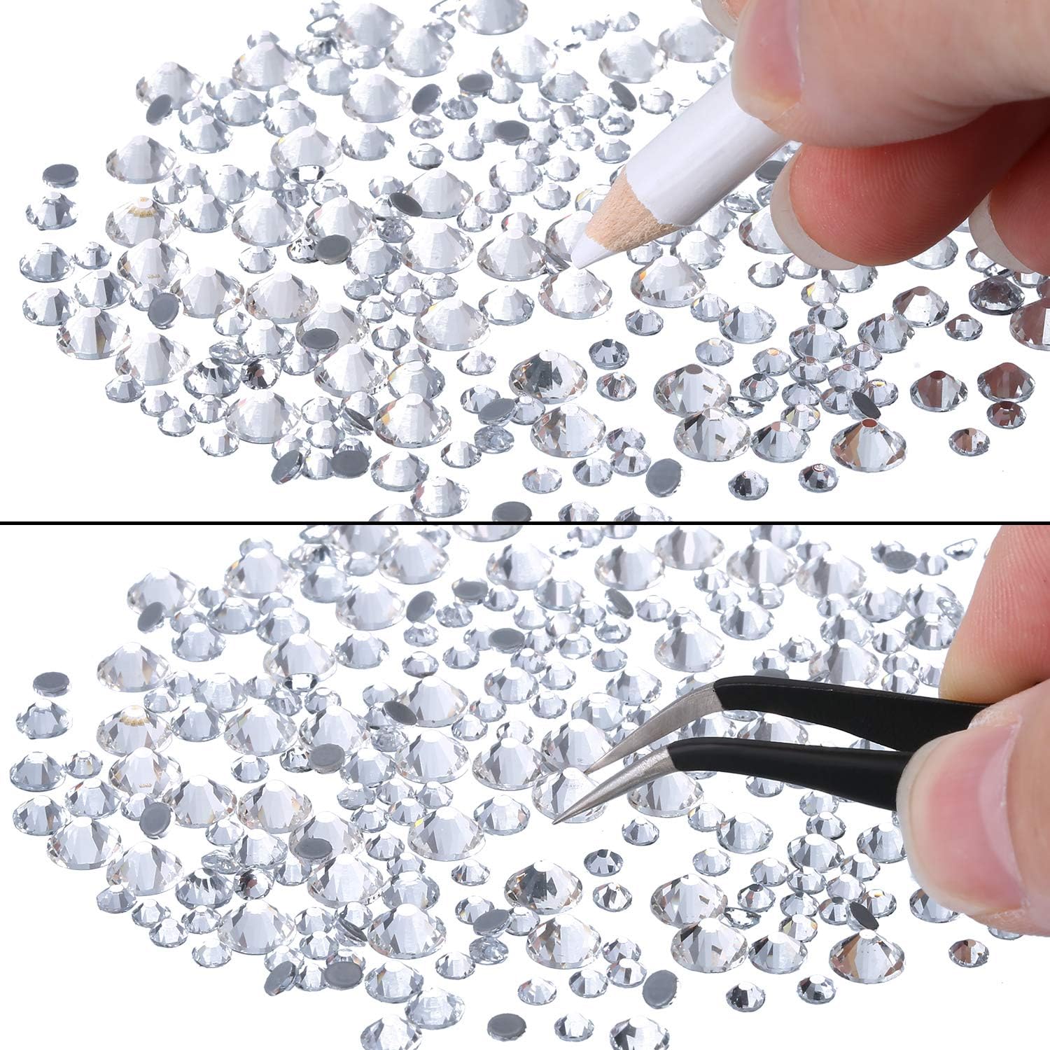 2000 Pieces Hot Fix Glass Flatback Rhinestones HotFix Round Crystal Gems 1.5-6 MM (SS4-SS30) in Storage Box with Tweezers and Picking Rhinestones Pen (Clear - Image 4